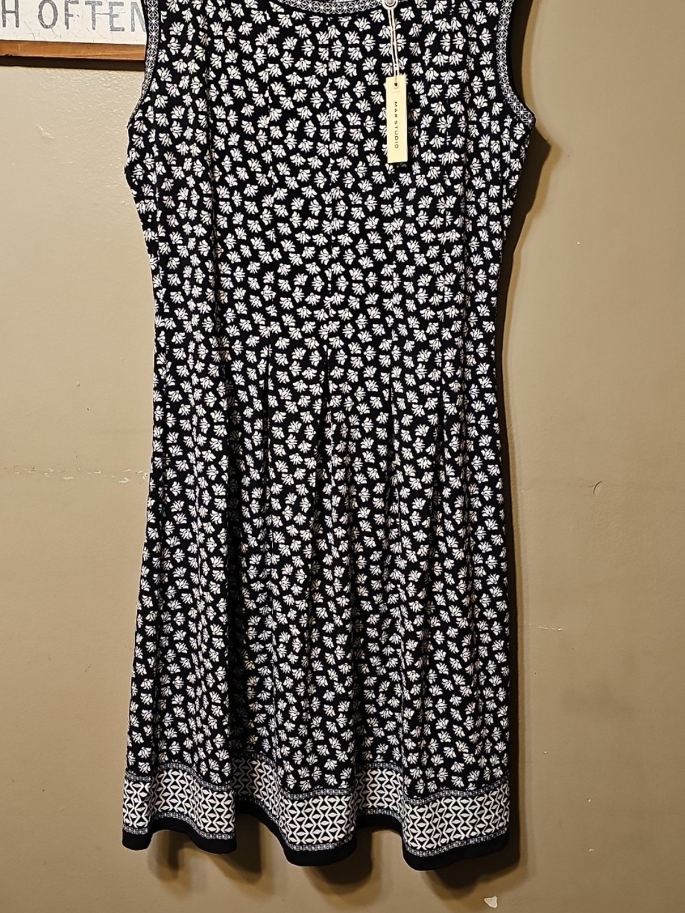 Max Studio Black and White Floral Fit-and-Flare Dress